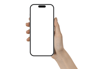 phone in a woman's hand on a transparent background