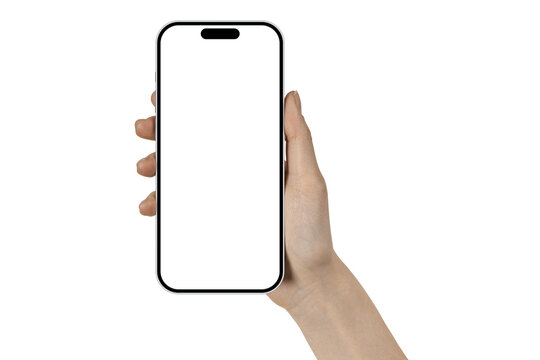 phone in a woman's hand on a transparent background