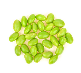 Green soy beans isolated on white background. top view.