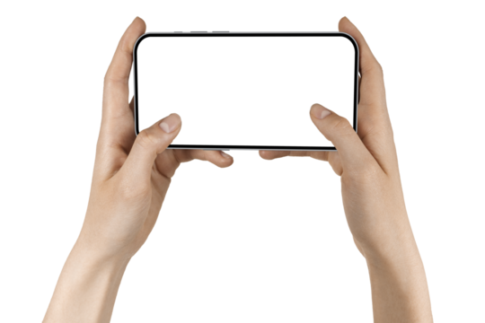 phone in a woman's hand on a transparent background