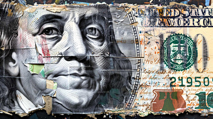 dollar bill collage graffiti on the wall