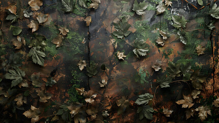 Camouflage Hintergrund mit Bl&auml;ttern, Armee Hintergrund, Milit&auml;r Hintergrund in Gr&uuml;n mit Bl&auml;ttern und &Auml;sten  