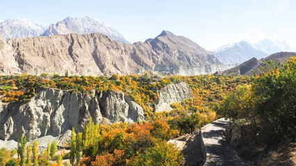 Scenery at a village in Pakistan In the autumn leaves change color