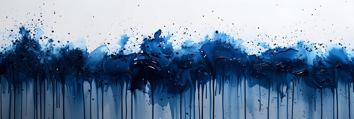 Dark blue and black watercolor paint drip on transparent background.