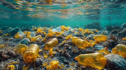 Visualize the environmental impact of single-use plastics on marine life