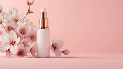 Beauty cosmetic product bottle mockup, pink background