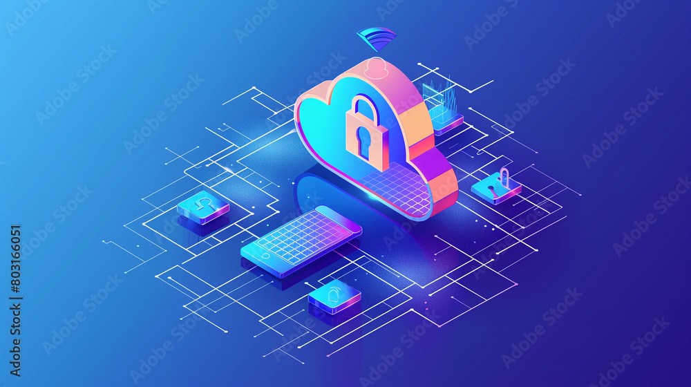 Poster the importance of cloud security with an image showing protective layers and protocols safeguarding 