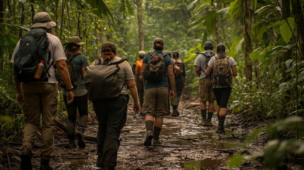 Experts prepare to embark on an expedition deep into the heart of the jungle in search of adventure. Captivating atmosphere of suspense and anticipation