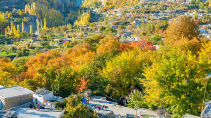 Scenery at a village in Pakistan In the autumn leaves change color