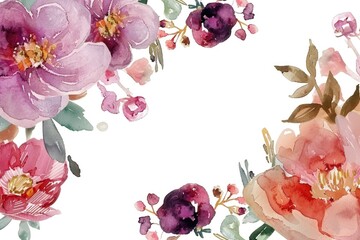 Colorful Floral Watercolor Illustration with Blank Space for Text