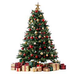 Christmas tree with gifts on isolated transparent background