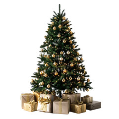 Christmas tree with gifts on isolated transparent background
