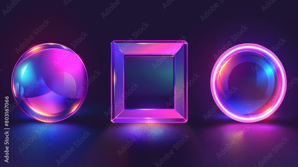 Aufkleber 3d crystal glass texture shape with holographic gradient. modern illustration of floating glossy rou