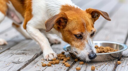 a dog eating food - obrazy, fototapety, plakaty