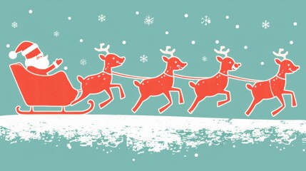 A festive illustration showcasing a jolly Santa Claus flying through the night sky in his sleigh