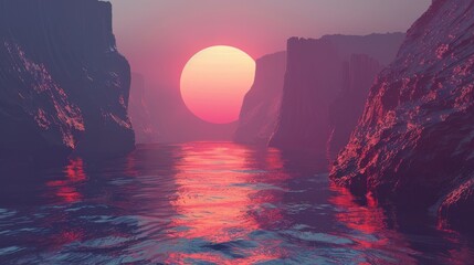 3d render, futuristic landscape with cliffs and water. Modern minimal abstract background....