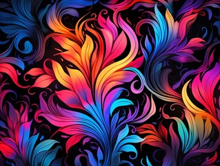Decorative neon prints, electric and flowing, repeating vector pattern for vibrant textile printing ,  vector and illustrations