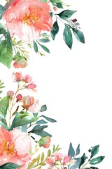 Colorful Floral Watercolor Illustration with Blank Space for Text