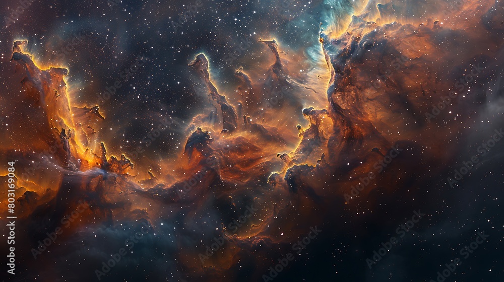 Wall mural visualize a nebula depicted as a blooming flower in the cosmic garden, with petals of gas clouds spr