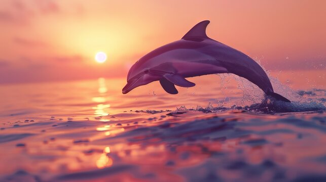 Majestic Pink Dolphin Jumping at Sunset