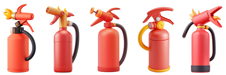 Obraz premium PNG fire extinguisher 3d icons and objects collection, in cartoon style minimal on transparent, white background, isolate