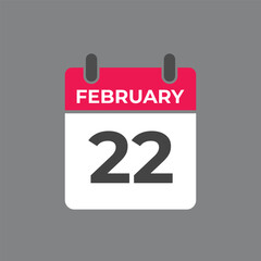 February 22 calendar reminder. 22 February daily calendar icon template. Calendar 22 February icon Design template. Vector illustration
