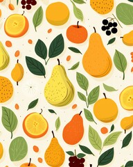 Obraz premium Fruits pattern in earthy tones, simple lines, seamless for sophisticated fabric and textile design , seamless pattern