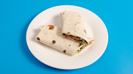 Durum kebab sliced on plate