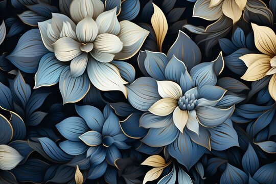 Floral blues in muted earth tones, intricate seamless pattern ideal for subtle fabric and textile design ,  seamless pattern