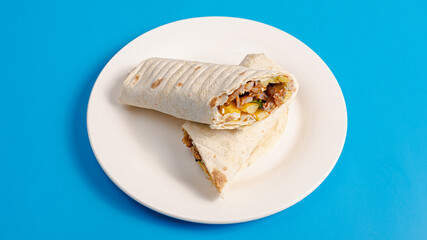 Durum kebab sliced on plate