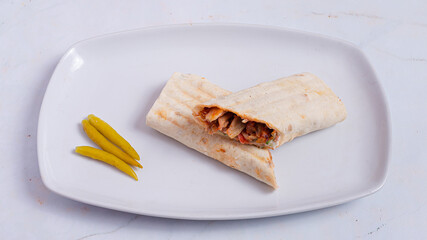 Durum kebab sliced on plate