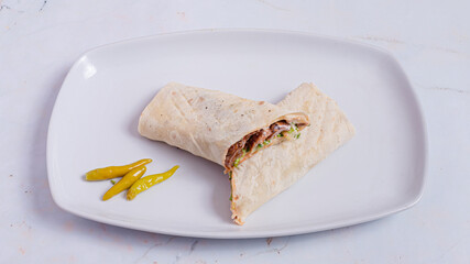 Durum kebab sliced on plate