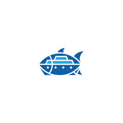 Combination of fish with ship company logo design.