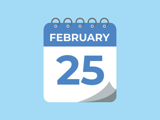 February 25 calendar reminder. 25 February daily calendar icon template. Calendar 25 February icon Design template. Vector illustration
