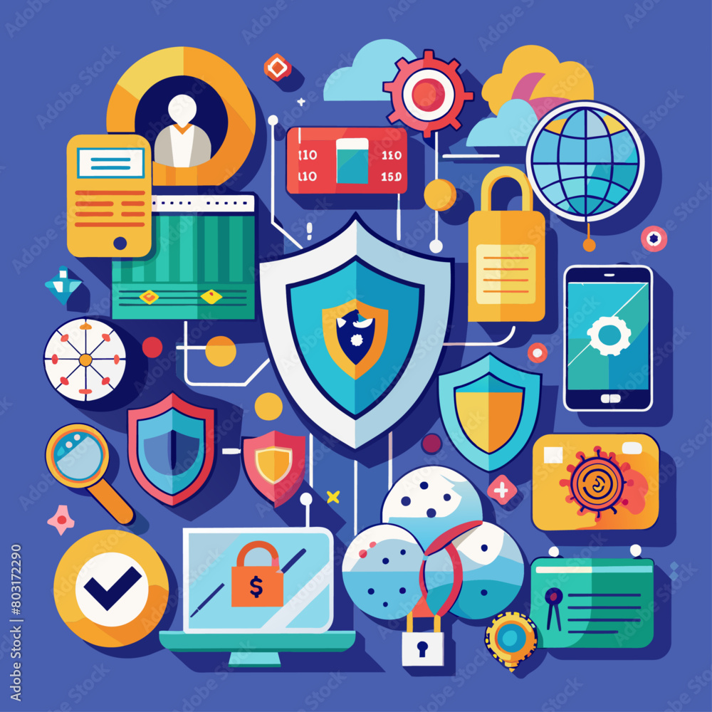 Poster cybersecurity and data protection visual metaphors1, social network concept