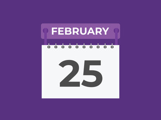 February 25 calendar reminder. 25 February daily calendar icon template. Calendar 25 February icon Design template. Vector illustration
