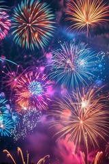 Colorful Fireworks Exploding in Night Sky