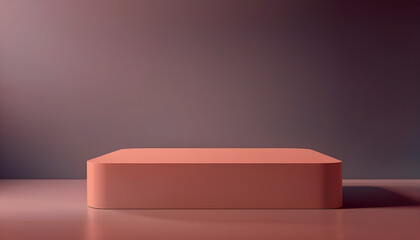 Empty podium or pedestal display on light dark purple background with rectangular stand concept. Blank product shelf standing backdrop. 3D rendering.	
