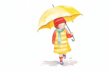 child in raincoat with umbrella watercolor, colorful child in raincoat with umbrella watercolor