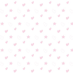 Seamless pattern with hearts and stars. Vector illustration. Textile, paper, wallpaper, background. Pastel color.