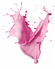 Splash of strawberry milk isolated on white background, pink milk, pink liquid splash.