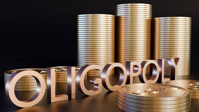 A 3d rendering of oligopoly, is a market structure that involves a small group of large companies that have all or almost all sales in the industry