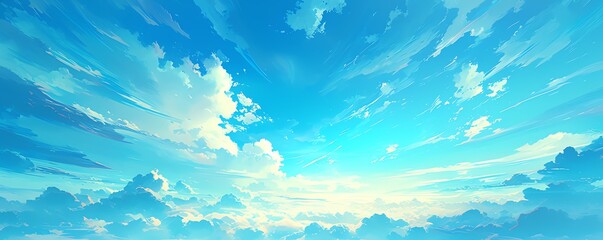 Capture the ethereal beauty of wispy cirrus clouds in a close-up shot against a vivid azure sky using watercolor techniques to evoke a sense of tranquility and airiness