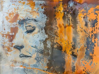 A close-up image captures tears turning to ice in a storm, displaying pain and beauty in abstract figures with rustic orange, marigold, dirt brown, and beryl blue hues.