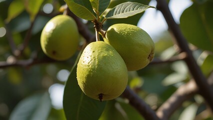 healthy fresh guava on tree with sun shine