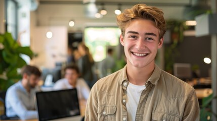 Smiling Young Man in Office