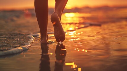 Girls walking on beach.