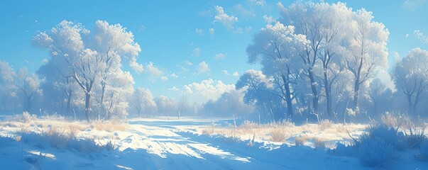 Zoom in on a frosted, icy blue sky contrasting with crisp white snowflakes, creating a serene winter wonderland scene with oil painting textures - Powered by Adobe
