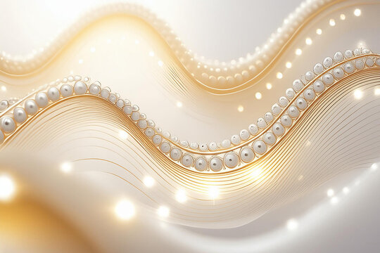 edles helles weiß Luxus Hintergrund Design aus welligen Kurven von Gold glänzenden Linien und Perlen glitzernd funkelnde Licht Wellen dynamischer Bewegung schlichte Eleganz Dekor Vorlage Band Kette