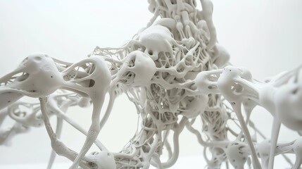 Craft a clay sculpture depicting an intricate network of interconnected robotic arms stretching out across a sprawling landscape, symbolizing the fusion of technology and nature in a mesmerizing long